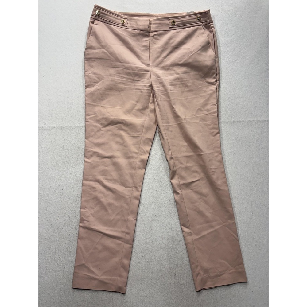Anne Klein Dress Pants Womens 8 Pink Twill Straight Leg Gold Button Work Career